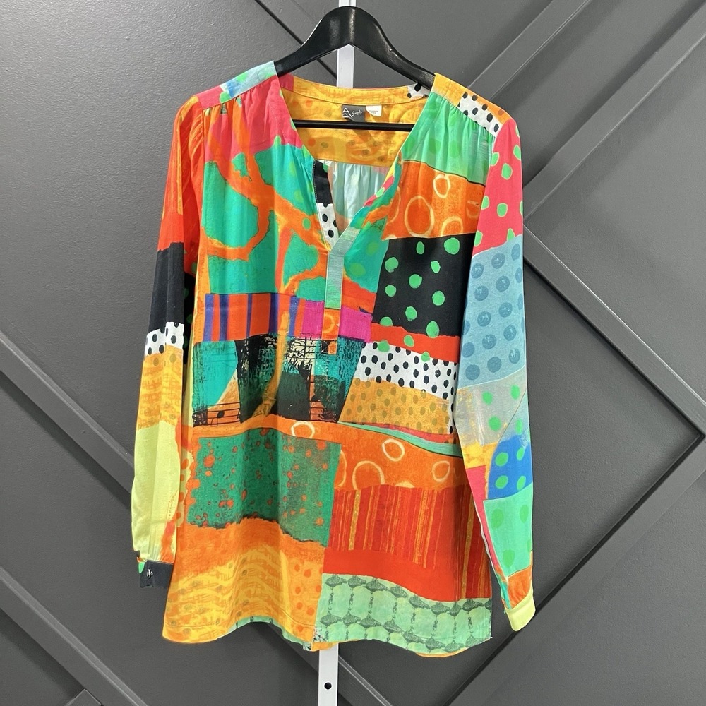 Simply Art by Dolcezza Abstract Patchwork Print Tunic Blouse Womens Size M